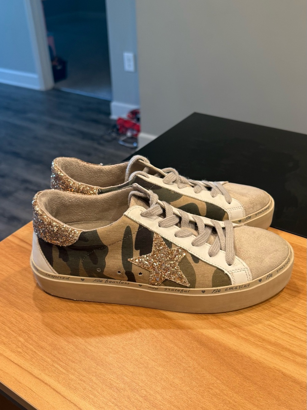 ShuShop Camo Sneakers with Gold Glitter Star